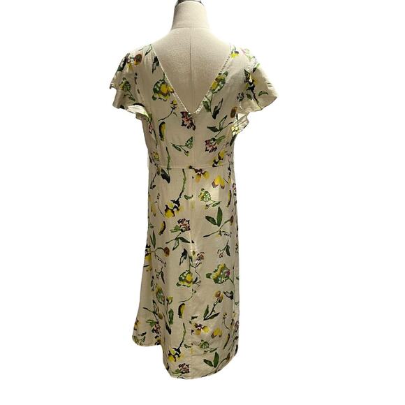 Tanya Taylor Inez Cream Multicolor Floral Print Linen Rayon Pockets Midi Dress 8 - Picture 3 of 16